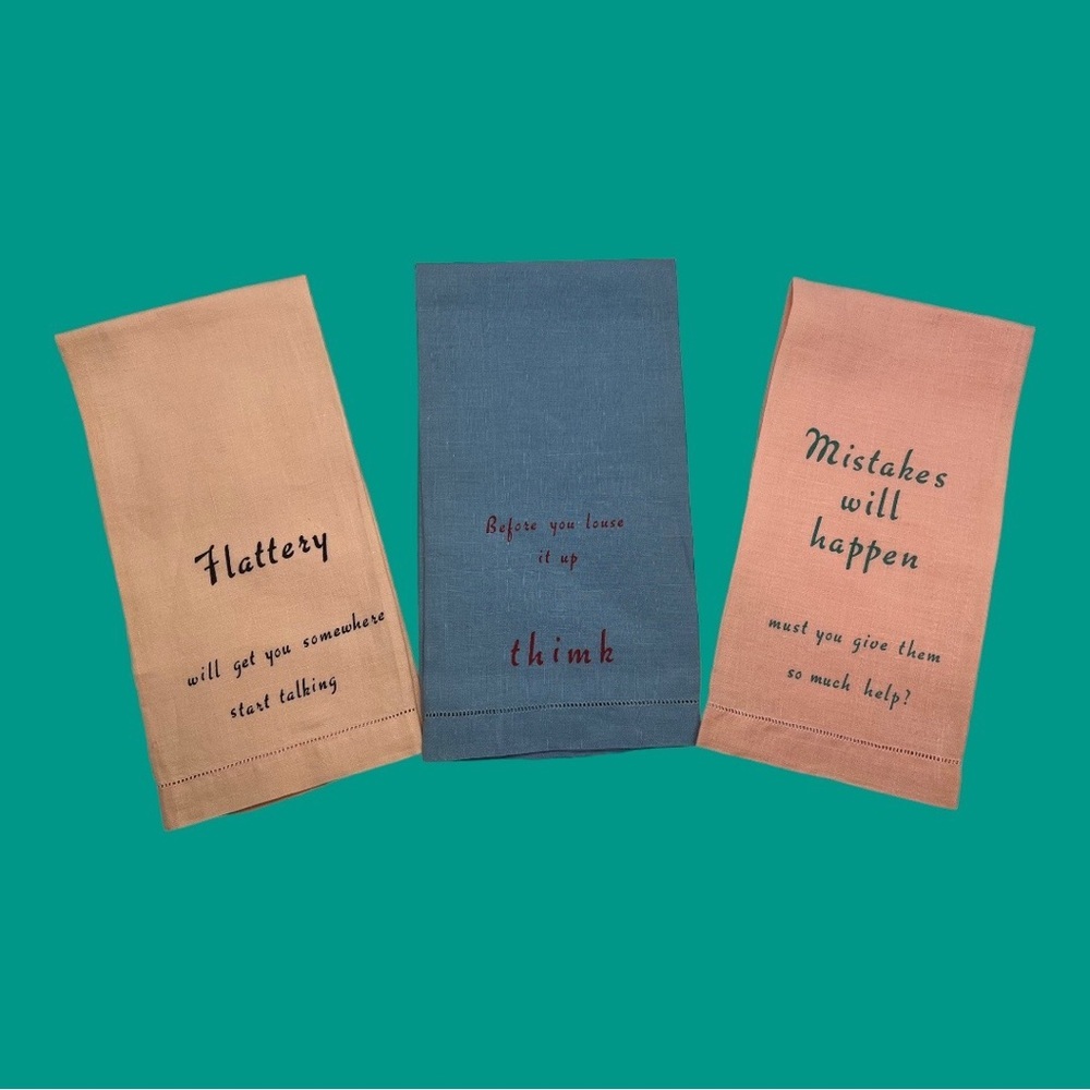 Vintage Hand Towels 1940s 1950s Witty Sarcastic
